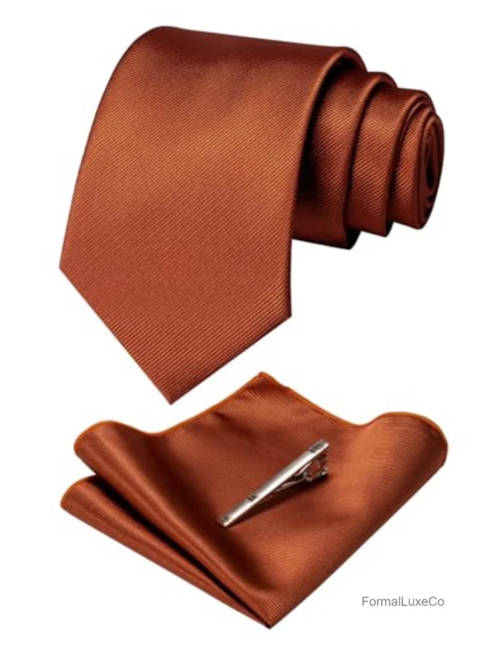 Silk Blend Tie, Pocket Square & Tie Clip Set - Formal Necktie Accessory